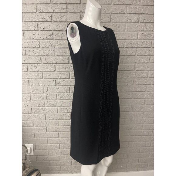 Ann Taylor Women Black Sleeveless Wool Embroidery Trim Sheath Dress Size 6 - Picture 2 of 10